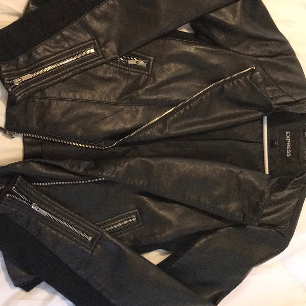 Black leather jacket, size Medium.